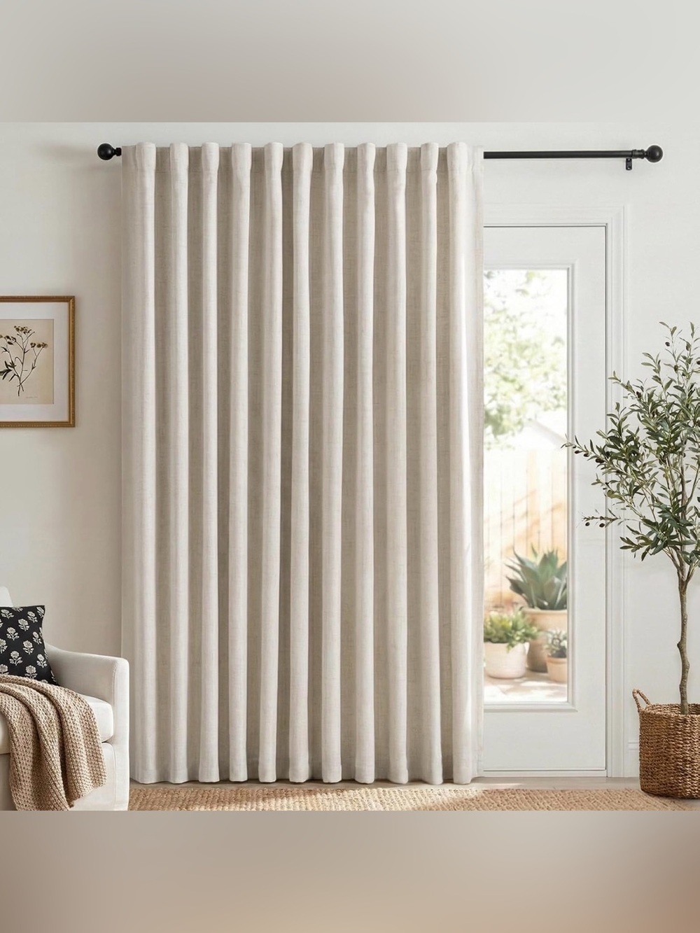 Linen Textured Total Blackout Sliding Door Curtains 90 in x 100 in, Cream